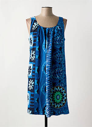 Robe mi-longue imprimé fleurs sans manche bleu DESIGUAL femme