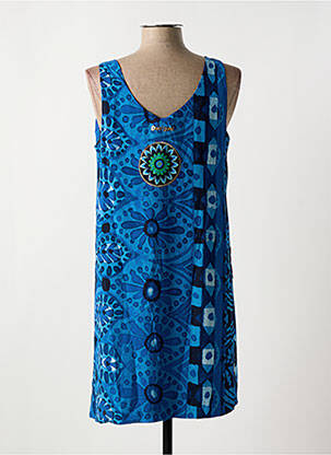 Robe mi-longue imprimé fleurs sans manche bleu DESIGUAL femme