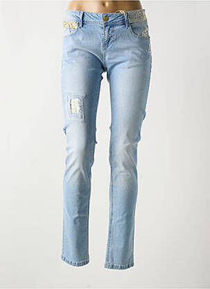 Jeans coupe slim effet usé délavé taille basse bleu DESIGUAL femme