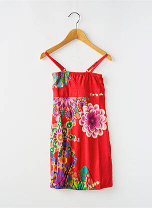 Robe mi-longue col carré fines bretelles rouge DESIGUAL fille