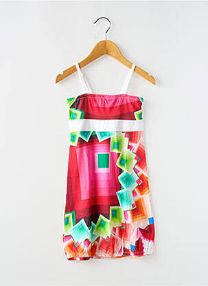 Robe mi-longue col carré fines bretelles rouge DESIGUAL fille