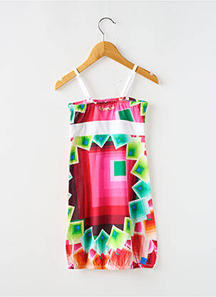Robe mi-longue col carré fines bretelles rouge DESIGUAL fille