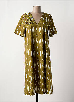 Robe mi-longue imprimé fantaisie manches courtes vert MARIA BELLENTANI femme