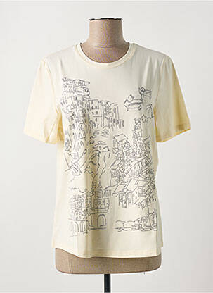 T-shirt sérigraphie avec strass manches courtes beige MARIA BELLENTANI femme
