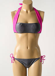 Maillot de bain 2 pièces stretch haut soutien-gorge avec mousse de rembourrage amovible gris DAG ADOM femme