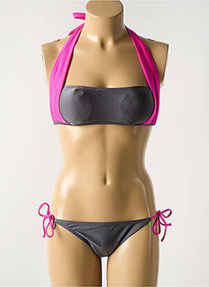 Maillot de bain 2 pièces stretch haut soutien-gorge avec mousse de rembourrage amovible gris DAG ADOM femme