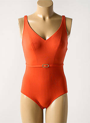 Maillot de bain 1 pièce effet matière satinée haut soutien-gorge balconnet orange EMPREINTE femme