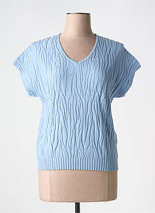 Pull col v manches courtes bleu TRIPODE femme