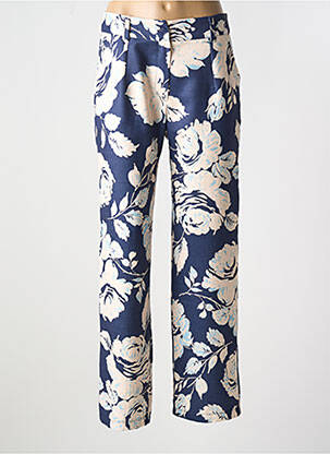 Pantalon droit tissage crêpe taille haute bleu HALOGENE femme