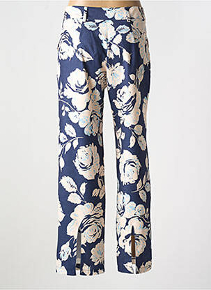 Pantalon droit tissage crêpe taille haute bleu HALOGENE femme