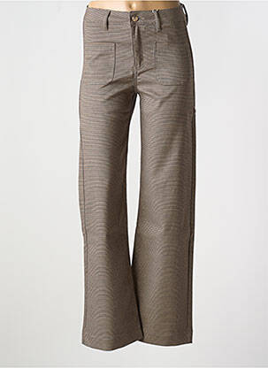 Pantalon flare fermeture zippée sous rabat boutonné taille haute marron ONADO femme