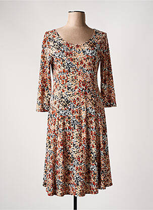 Robe mi-longue manches 3/4 manches 3/4 orange TIMI FEI femme