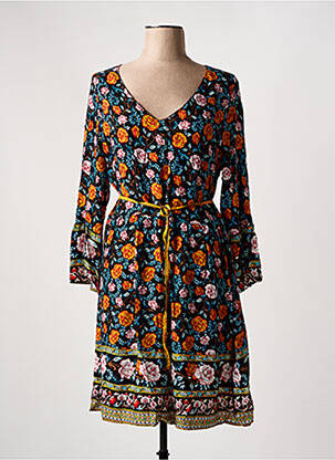Robe mi-longue imprimé fleurs manches longues noir SWEET MISS femme