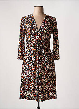 Robe mi-longue imprimé fantaisie manches longues marron LE SINGE DE JULIE femme