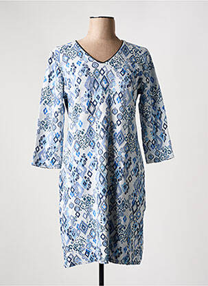 Robe mi-longue imprimé fantaisie manches longues bleu LE SINGE DE JULIE femme
