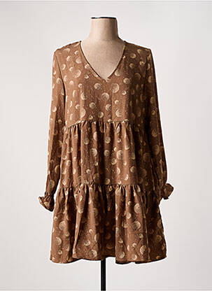 Robe courte coupe évasée manches longues marron JUBYLEE femme