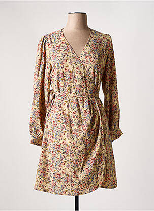 Robe courte imprimé fleurs manches longues beige IN APRIL 1986 femme