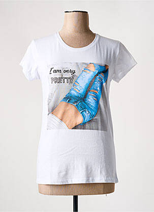 T-shirt sérigraphie avec strass manches courtes blanc ANGELO BLU femme