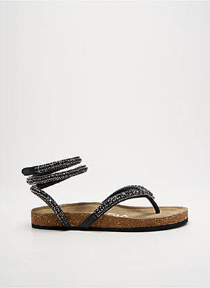 Tongs strass talon plat jusqu'à 3cm noir STRATEGIA femme