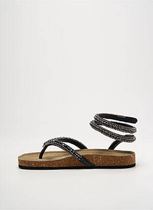 Tongs strass talon plat jusqu'à 3cm noir STRATEGIA femme