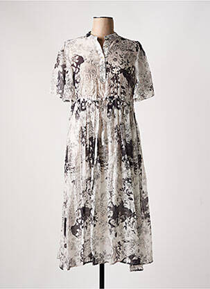 Robe mi-longue imprimé fleurs manches courtes gris SENES femme