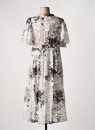 Robe mi-longue imprimé fleurs manches courtes gris SENES femme