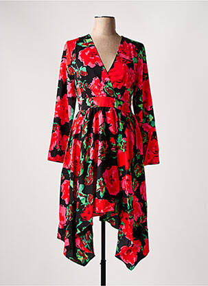 Robe mi-longue imprimé fleurs manches longues rouge DAPHNEA femme