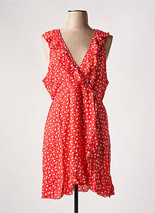 Robe mi-longue imprimé fleurs fines bretelles rouge KILKY femme