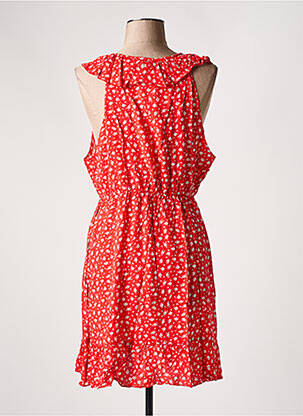 Robe mi-longue imprimé fleurs fines bretelles rouge KILKY femme