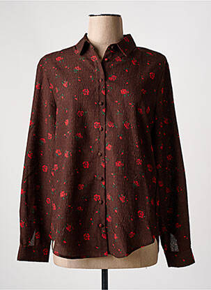 Chemisier imprimé fleurs manches longues marron KILKY femme