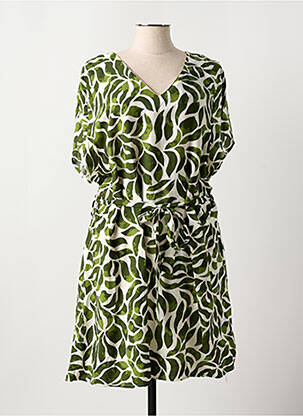 Robe mi-longue imprimé fantaisie manches courtes vert EMMA ELLA femme