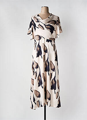 Robe longue imprimé fantaisie manches courtes beige ELLI WHITE femme
