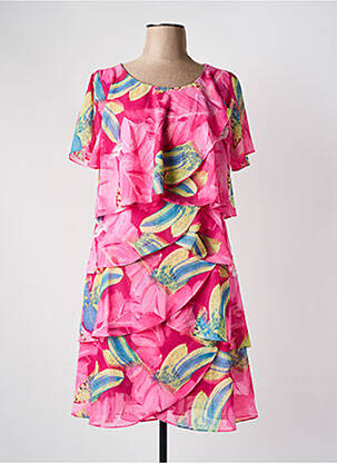 Robe mi-longue imprimé fantaisie manches courtes rose CHARM'S femme