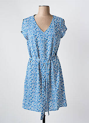 Robe mi-longue imprimé fleurs manches courtes bleu EMMA ELLA femme