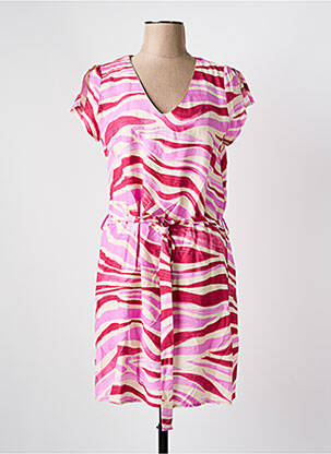 Robe mi-longue imprimé fantaisie manches courtes rose EMMA ELLA femme