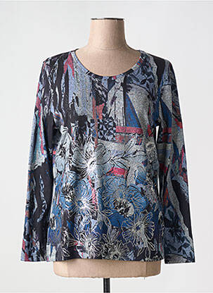 Pull tissage chiné manches longues bleu FRANCE RIVOIRE femme