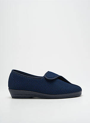 Chaussons/pantoufles fermeture scratch talon plat jusqu'à 3cm bleu SOIR ET MATIN femme