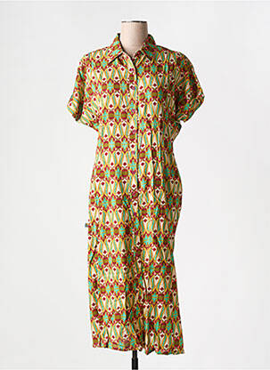 Robe mi-longue imprimé fantaisie manches courtes vert KALI YOG femme