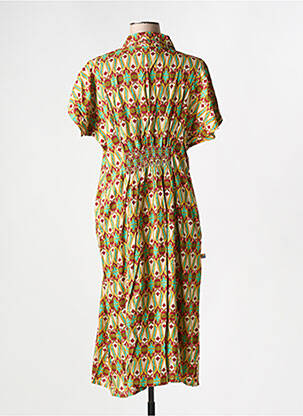 Robe mi-longue imprimé fantaisie manches courtes vert KALI YOG femme