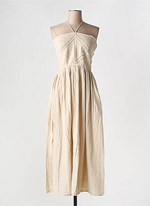 Robe longue tissage crêpe fines bretelles beige MOLLY BRACKEN femme