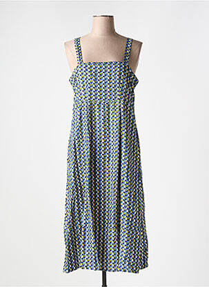 Robe mi-longue coupe cintrée fines bretelles bleu BLA-BLA femme