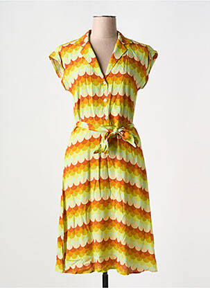 Robe mi-longue tissage crêpe manches courtes vert KING LOUIE femme