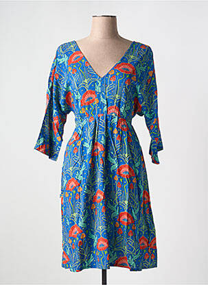 Robe mi-longue manches 3/4 manches 3/4 bleu KALI YOG femme