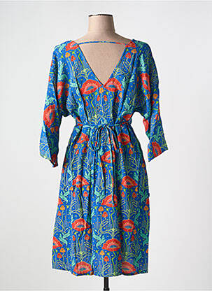 Robe mi-longue manches 3/4 manches 3/4 bleu KALI YOG femme