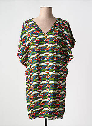 Robe courte manches courtes manches courtes vert KALI YOG femme