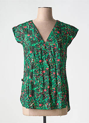 Blouse tissage popeline manches courtes vert KALI YOG femme