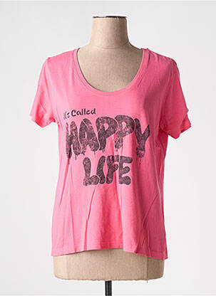 T-shirt imprimé fantaisie manches courtes rose HAPPY femme
