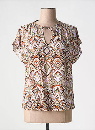 Blouse tissage popeline manches courtes marron B.YOUNG femme