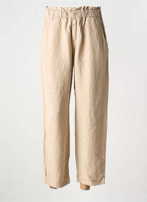 Pantalon droit fermeture zippée sous rabat boutonné beige HAPPY femme