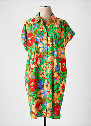 Robe mi-longue imprimé fleurs manches courtes vert KING LOUIE femme